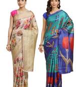 Multicolor printed art silk saree with blouse