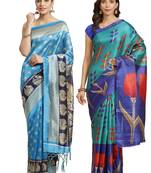 Multicolor printed art silk saree with blouse