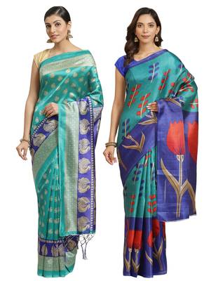 Multicolor printed art silk saree with blouse 1
