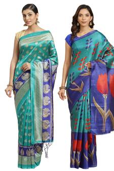 Multicolor printed art silk saree with blouse