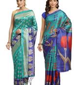 Multicolor printed art silk saree with blouse