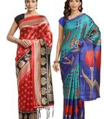 Multicolor printed art silk saree with blouse