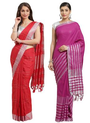 Multicolor woven blended cotton saree with blouse 1