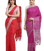Multicolor woven blended cotton saree with blouse