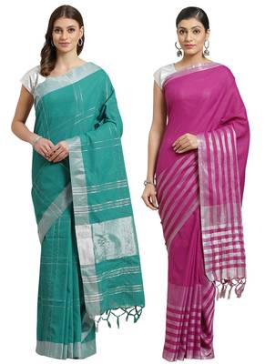 Multicolor woven blended cotton saree with blouse 1