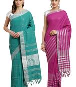 Multicolor woven blended cotton saree with blouse