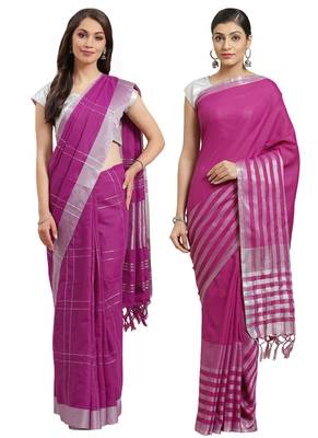 Multicolor woven blended cotton saree with blouse 1