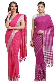 Multicolor woven blended cotton saree with blouse