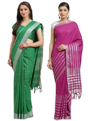 Multicolor woven blended cotton saree with blouse 1