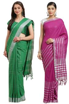 Multicolor woven blended cotton saree with blouse