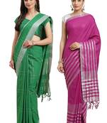 Multicolor woven blended cotton saree with blouse