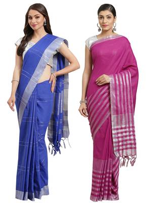 Multicolor woven blended cotton saree with blouse 1