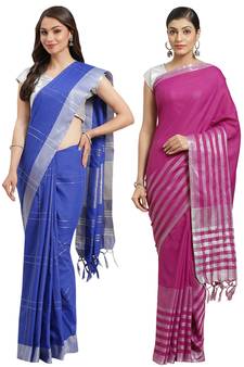 Multicolor woven blended cotton saree with blouse
