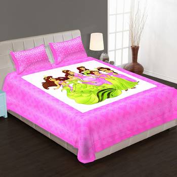 Ridan cotton multicolour cartoon print double bed sheet with pillow cover 1