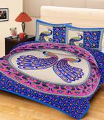 Ridan cotton multicolour  printed double bed sheet with pillow cover