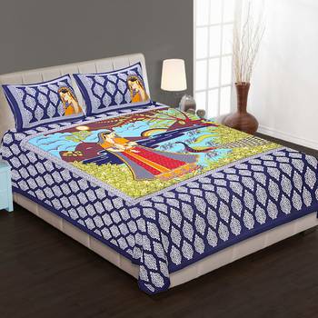 Ridan cotton multicolour  printed double bed sheet with pillow cover 1