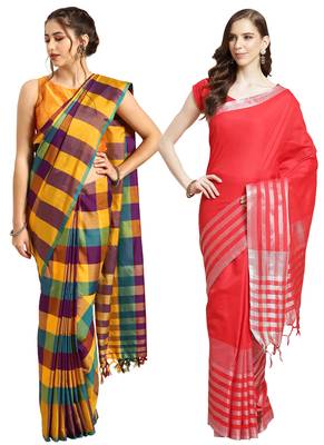 Multicolor woven blended cotton saree with blouse 1