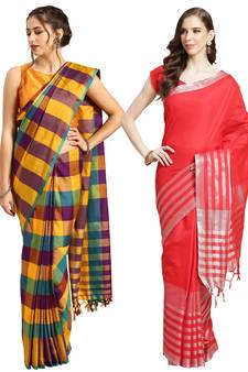 Multicolor woven blended cotton saree with blouse