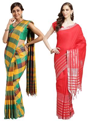 Multicolor woven blended cotton saree with blouse 1