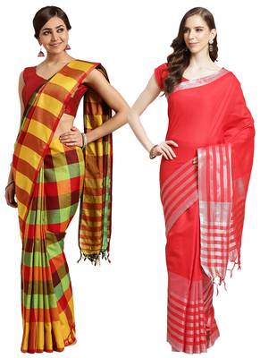 Multicolor woven blended cotton saree with blouse 1