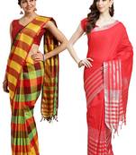 Multicolor woven blended cotton saree with blouse