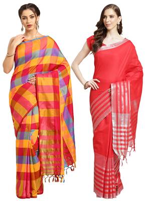 Multicolor woven blended cotton saree with blouse 1