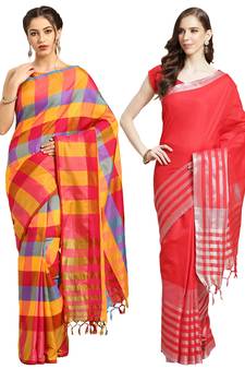 Multicolor woven blended cotton saree with blouse