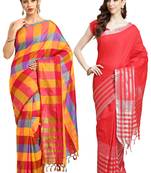 Multicolor woven blended cotton saree with blouse