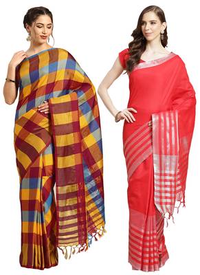 Multicolor woven blended cotton saree with blouse 1