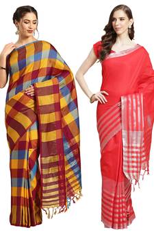 Multicolor woven blended cotton saree with blouse