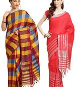 Multicolor woven blended cotton saree with blouse