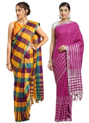 Multicolor woven blended cotton saree with blouse 1