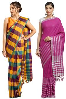 Multicolor woven blended cotton saree with blouse