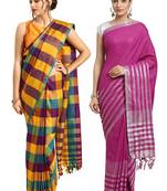 Multicolor woven blended cotton saree with blouse
