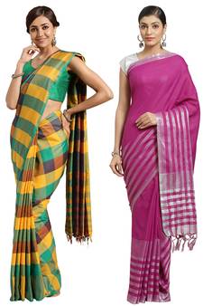 Multicolor woven blended cotton saree with blouse