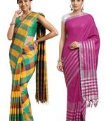 Multicolor woven blended cotton saree with blouse