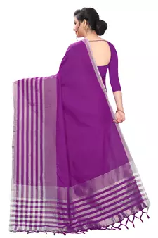 Multicolor woven blended cotton saree with blouse