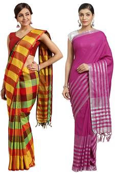 Multicolor woven blended cotton saree with blouse