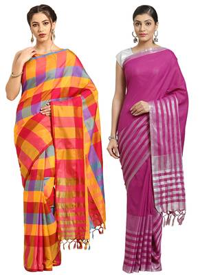 Multicolor woven blended cotton saree with blouse 1