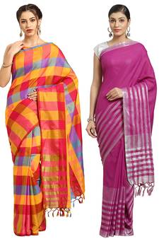 Multicolor woven blended cotton saree with blouse