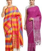 Multicolor woven blended cotton saree with blouse