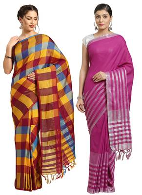 Multicolor woven blended cotton saree with blouse 1
