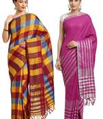 Multicolor woven blended cotton saree with blouse