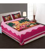 Ridan cotton multicolour  printed double bed sheet with pillow cover