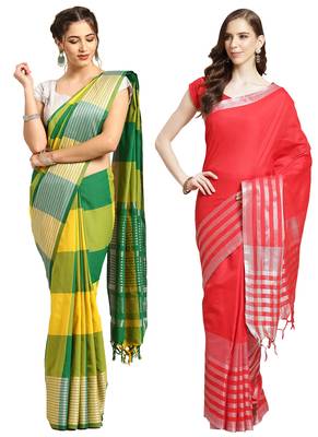 Multicolor woven blended cotton saree with blouse 1