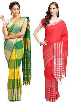 Multicolor woven blended cotton saree with blouse