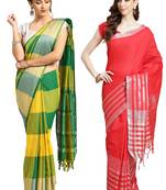 Multicolor woven blended cotton saree with blouse