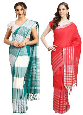 Multicolor woven blended cotton saree with blouse 1