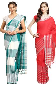 Multicolor woven blended cotton saree with blouse