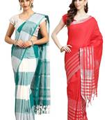 Multicolor woven blended cotton saree with blouse